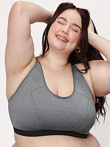 Curvy Couture Plus Size Women Support Bust, Perfect Workout, High Impact Sports Bra, Charcoal Melange, 4X-Large