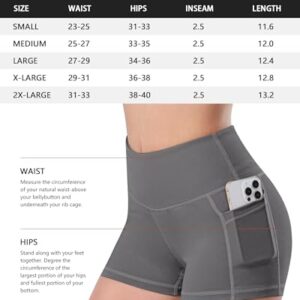 CHRLEISURE Spandex Yoga Biker Shorts with Pockets for Women, 3'' / 5'' / 8'' Workout Booty Shorts(3'' Black,Gray,Navy,Burgundy, S)