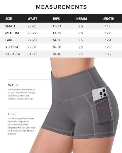 CHRLEISURE Spandex Yoga Biker Shorts with Pockets for Women, 3'' / 5'' / 8'' Workout Booty Shorts(3'' Black,Gray,Navy,Burgundy, S)