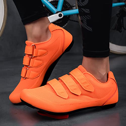 SDEQA Bike Cycling Shoes for Men & Women Indoor Outdoor Compatible with Shimano SPD & Look Delta Breathable Non-Slip,Orange,10