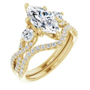 Moissanite World 2 CT Marquise Moissanite Engagement Ring Colorless VVS1 10K 14K 18K Yellow Gold 925 Sterling Silver Solitaire Wedding Bridal Ring Set Valentine Gift For Her