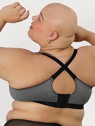 Curvy Couture Plus Size Women Support Bust, Perfect Workout, High Impact Sports Bra, Charcoal Melange, 4X-Large