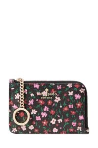 kate spade new york schuyler medium l zip card holder (black floral multi)