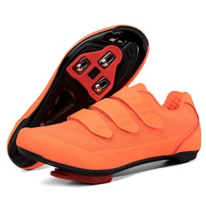 SDEQA Bike Cycling Shoes for Men & Women Indoor Outdoor Compatible with Shimano SPD & Look Delta Breathable Non-Slip,Orange,10