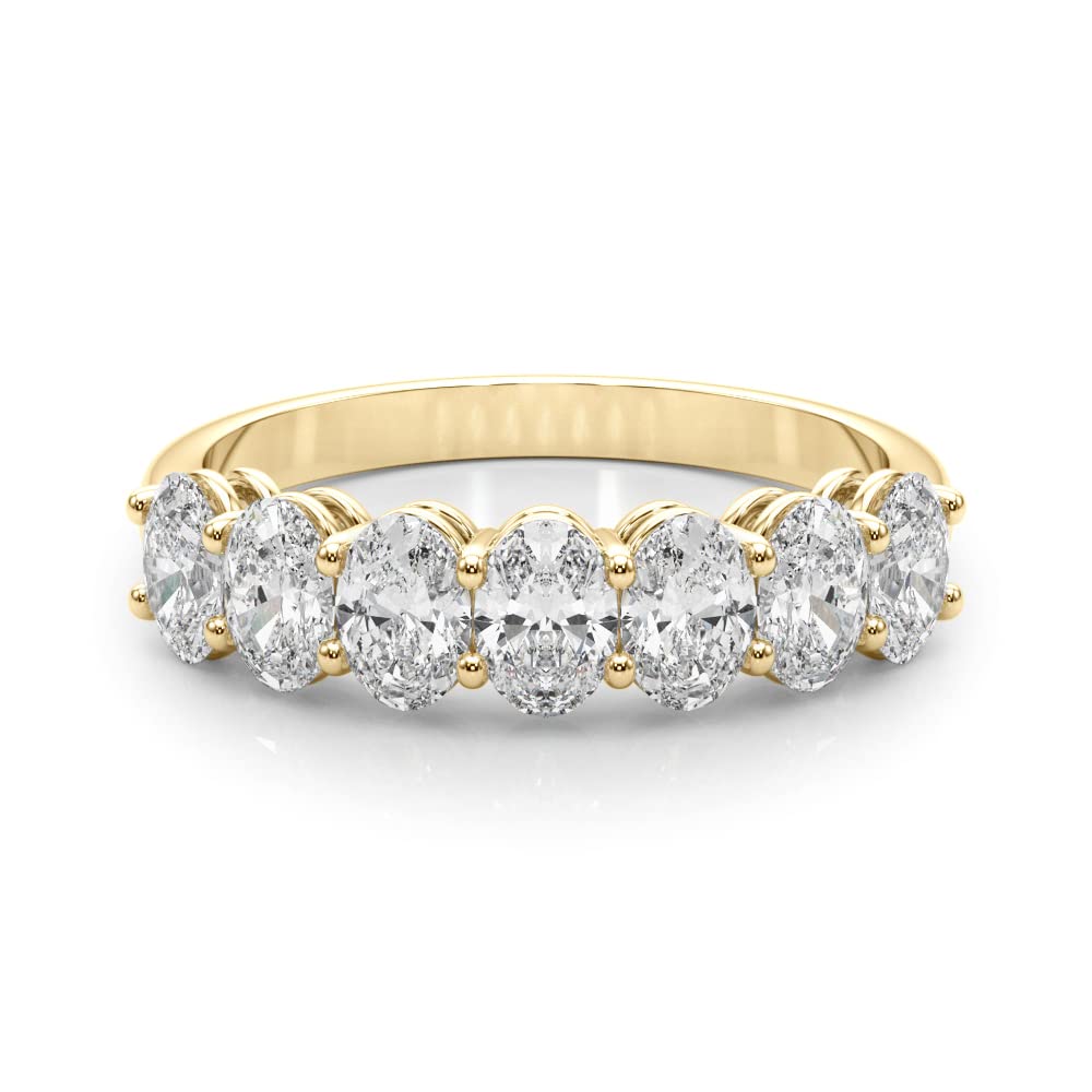 JewelMore 2 Carat Oval Lab Grown 14K Diamond Seven Stone Anniversary Band for Women (F-G/VS-SI) Yellow Gold 5.5