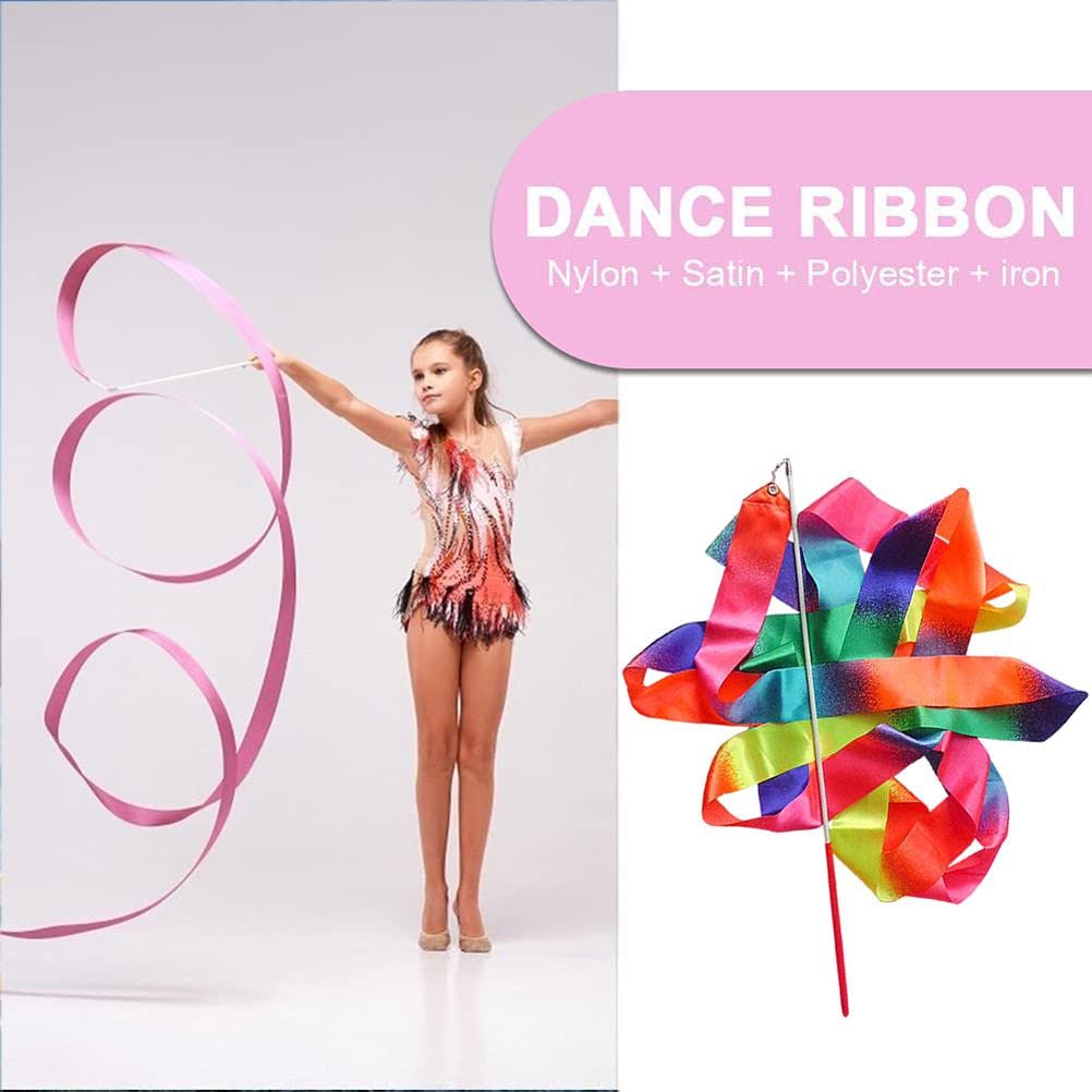 4m Dance Ribbons Rainbow Streamers Rhythmic Gymnastics Ribbon Baton Twirling Wands on Sticks for Kids Artistic Dancing(#1)