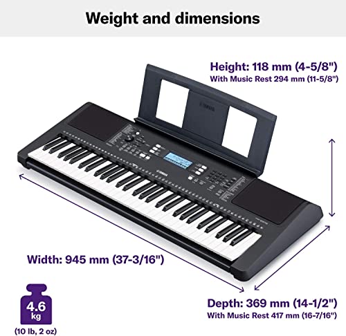 Yamaha PSRE373 61-Key Touch Sensitive Portable Keyboard with PA130 Power Adapter