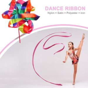 4m Dance Ribbons Rainbow Streamers Rhythmic Gymnastics Ribbon Baton Twirling Wands on Sticks for Kids Artistic Dancing(#1)