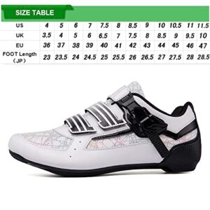 SDEQA Mens Womens Cycling Shoes Road SPD Bike Cycling Shoes Compatible with Peloton Bike SPD & Look ARC Delta for Indoor Outdoor,White,6