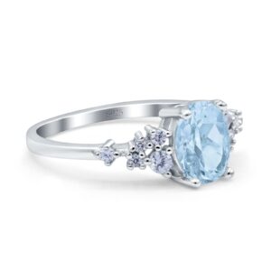 OMRANII Simulated Aquamarine CZ Size-9 Oval Art Deco Bridal Wedding Engagement Ring Round CZ 925 Sterling Silver