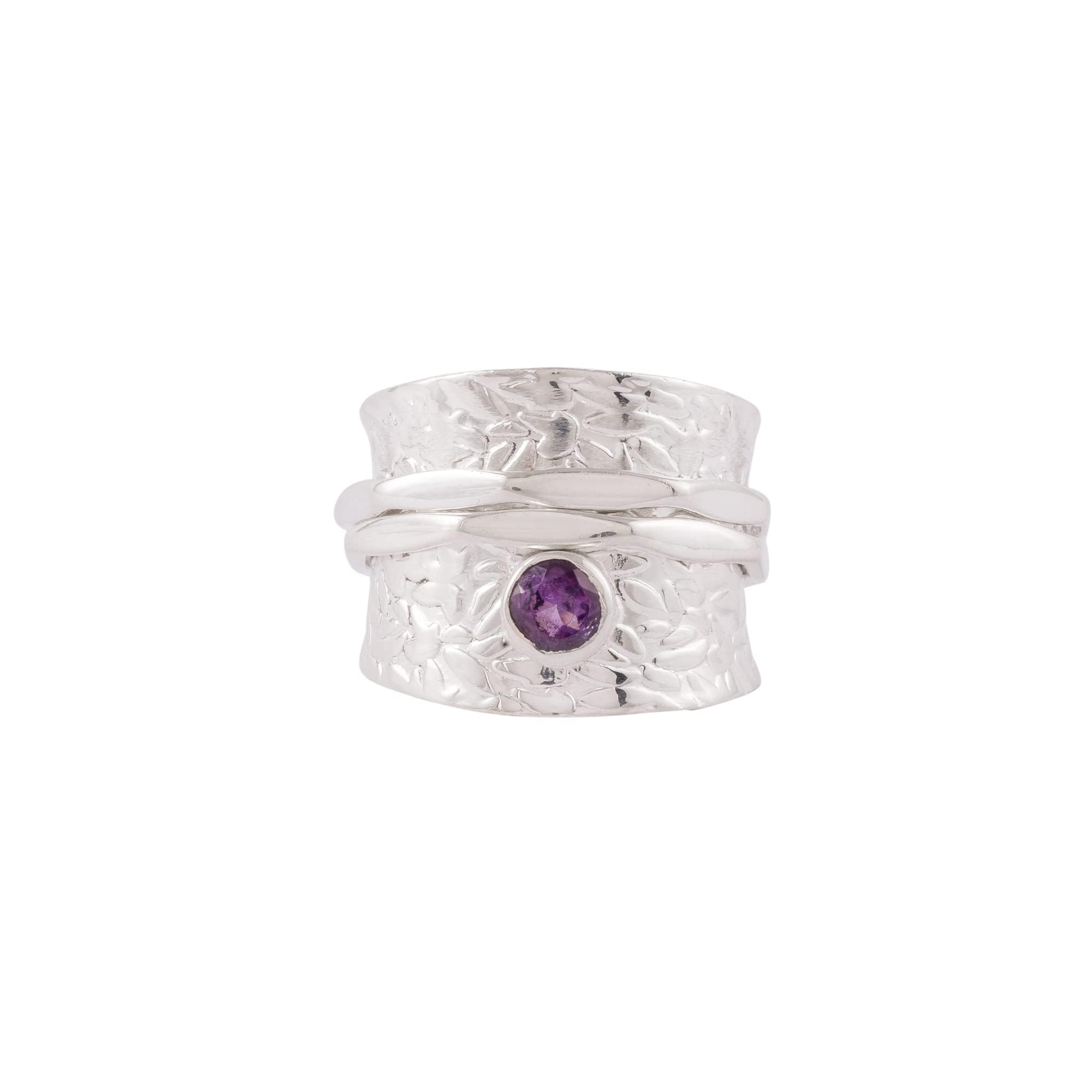 Silver Eternity 925 Sterling Silver Amethyst Spinner Ring | Fidget Band Meditation Ring (Purple,10)