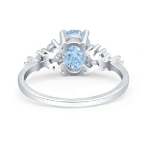 OMRANII Simulated Aquamarine CZ Size-9 Oval Art Deco Bridal Wedding Engagement Ring Round CZ 925 Sterling Silver