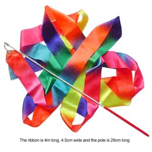 4m Dance Ribbons Rainbow Streamers Rhythmic Gymnastics Ribbon Baton Twirling Wands on Sticks for Kids Artistic Dancing(#1)