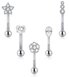 loayhoay 5pcs 14g 316l stainless steel petite belly button rings for women dainty navel rings tiny belly rings body piercing set 8s