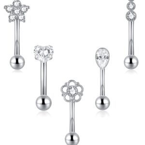 LOAYHOAY 5PCS 14G 316L Stainless Steel Petite Belly Button Rings for Women Dainty Navel Rings Tiny Belly Rings Body Piercing Set 8S