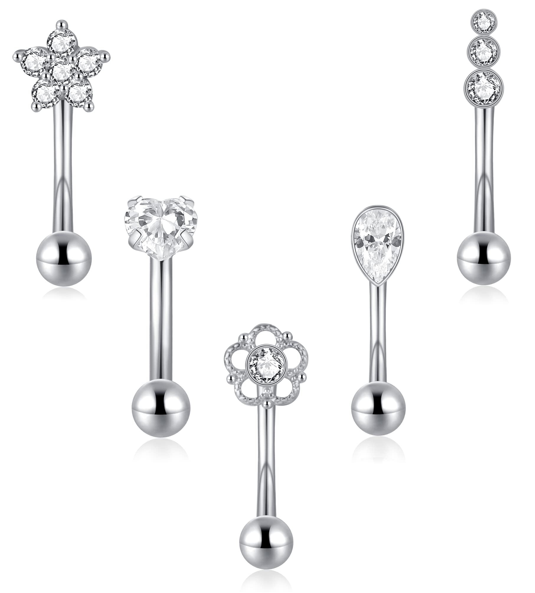 LOAYHOAY 5PCS 14G 316L Stainless Steel Petite Belly Button Rings for Women Dainty Navel Rings Tiny Belly Rings Body Piercing Set 8S