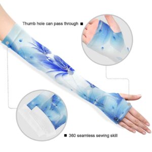 Dussdil Blue Lilies Butterflies Gardening Arm Sleeves Floral Leaves Farm UV Sun Protection Cooling Arm Sleeves for Garden Farm Women Men with Thumb Hole