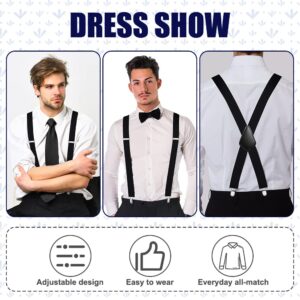 AOMIG Mens Braces, X Shape Mens Suspenders with 4 Strong Metal Clips, 3.5cm Wide Heavy Duty Suspenders, Adjustable Elastic Suspenders Trousers Braces for Graduation Business Party Gifts（Black）