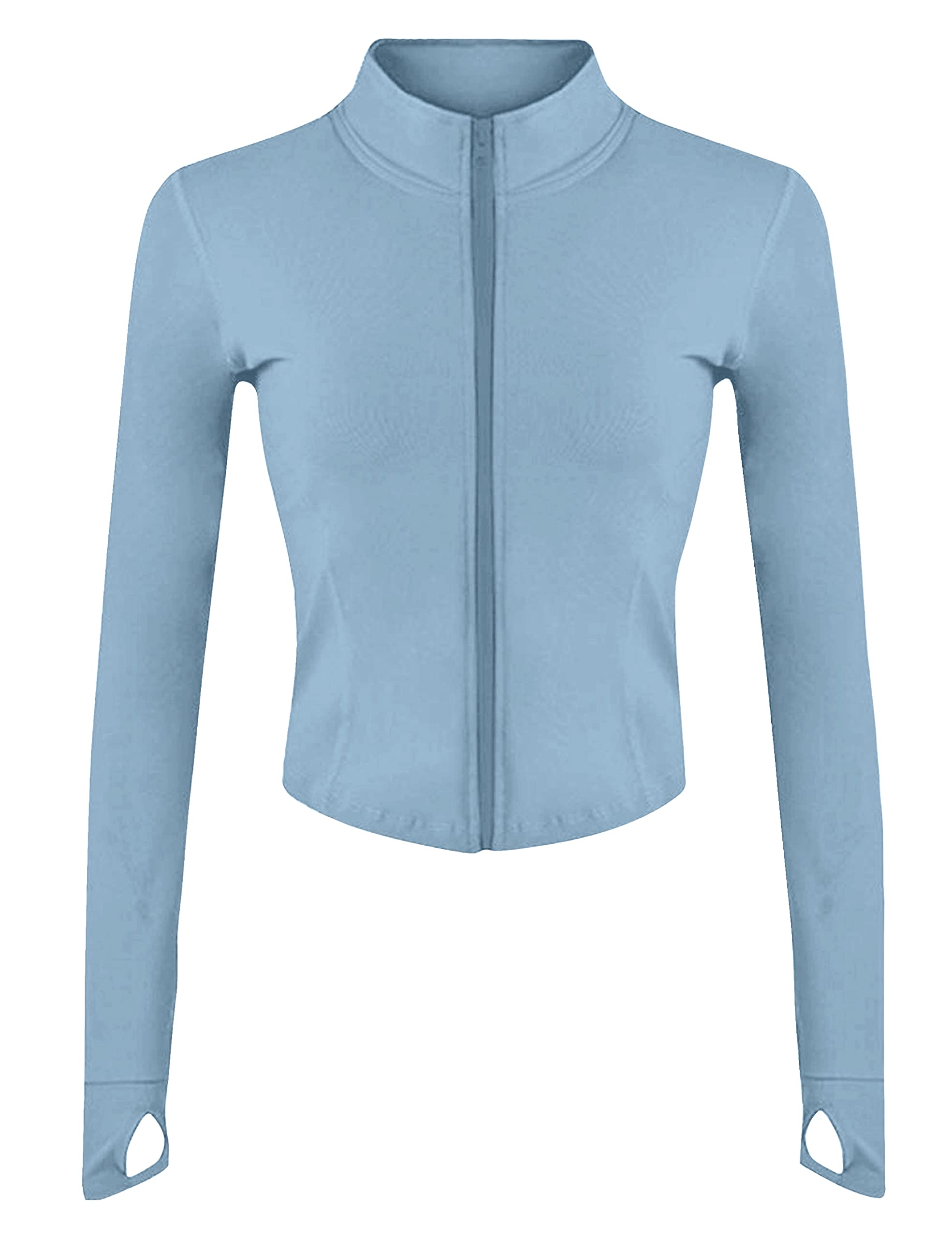 Yeokou Womens Active Zip Up Running Workout Cropped Bbl Athletic Jacket with Thumb Holes(Blue-L)