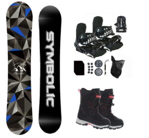 symbolic arctic kids snowboard & bindings & snow boots complete package set (kid 2 binding+boot blk red tote, 110cm arctic rocker)