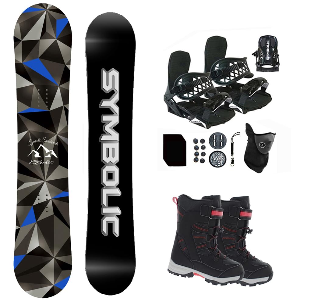 Symbolic Arctic Kids Snowboard & Bindings & Snow Boots Complete Package Set (Kid 2 Binding+Boot Blk Red Tote, 110cm Arctic Rocker)