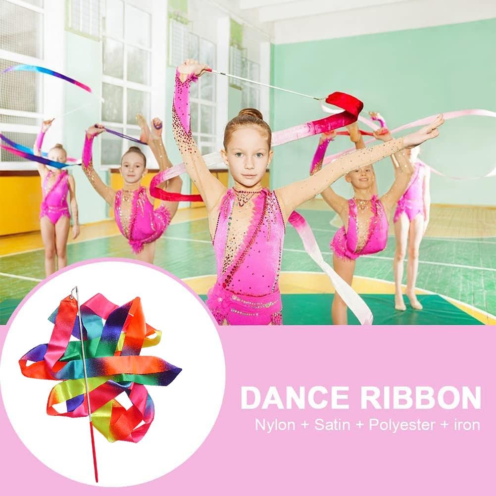 4m Dance Ribbons Rainbow Streamers Rhythmic Gymnastics Ribbon Baton Twirling Wands on Sticks for Kids Artistic Dancing(#1)