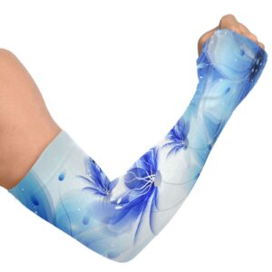 Dussdil Blue Lilies Butterflies Gardening Arm Sleeves Floral Leaves Farm UV Sun Protection Cooling Arm Sleeves for Garden Farm Women Men with Thumb Hole