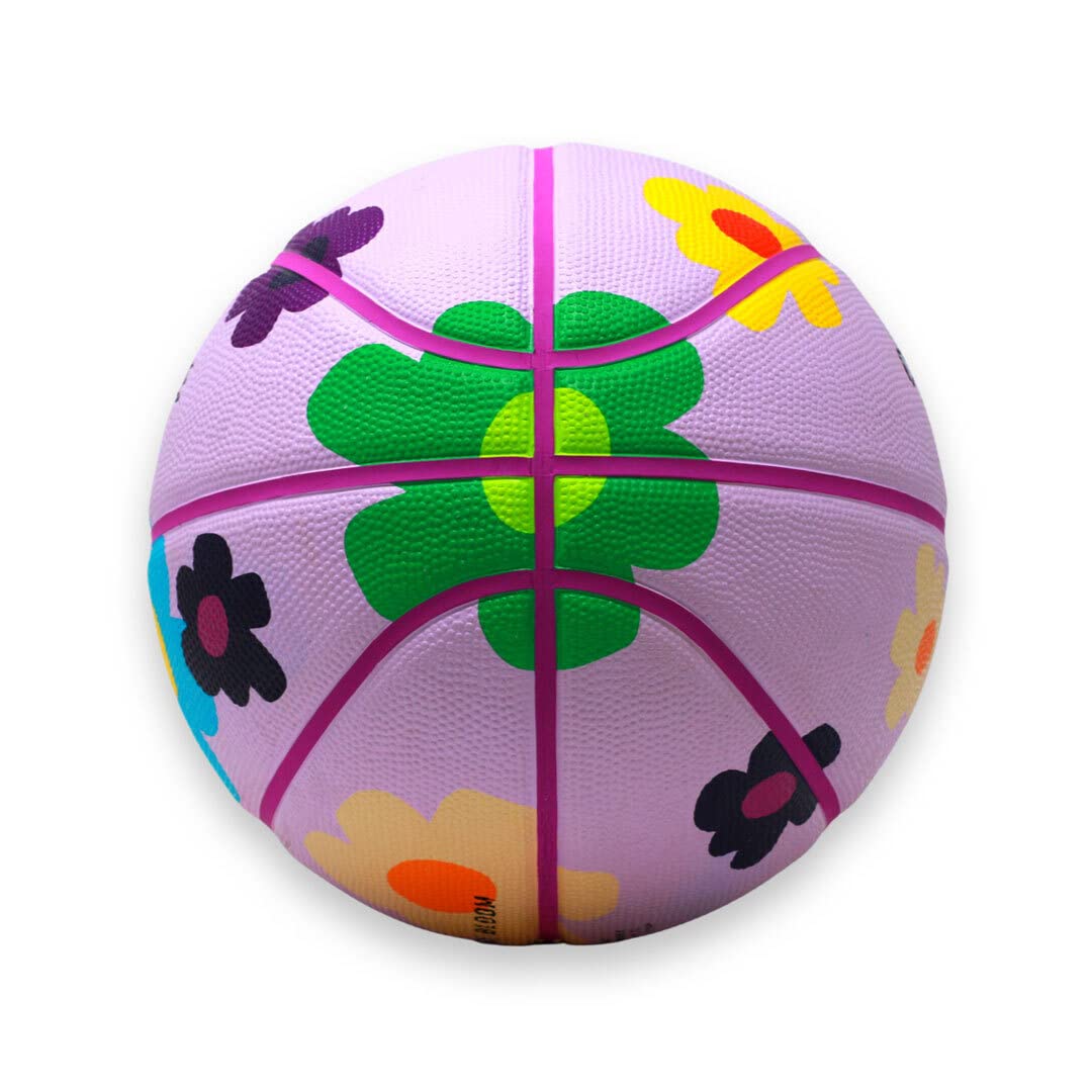 Chance Premium Rubber Outdoor/Indoor Basketball (5 Kids & Youth - 27.5", Bloom - Light Purple) Standly The Ball Stand