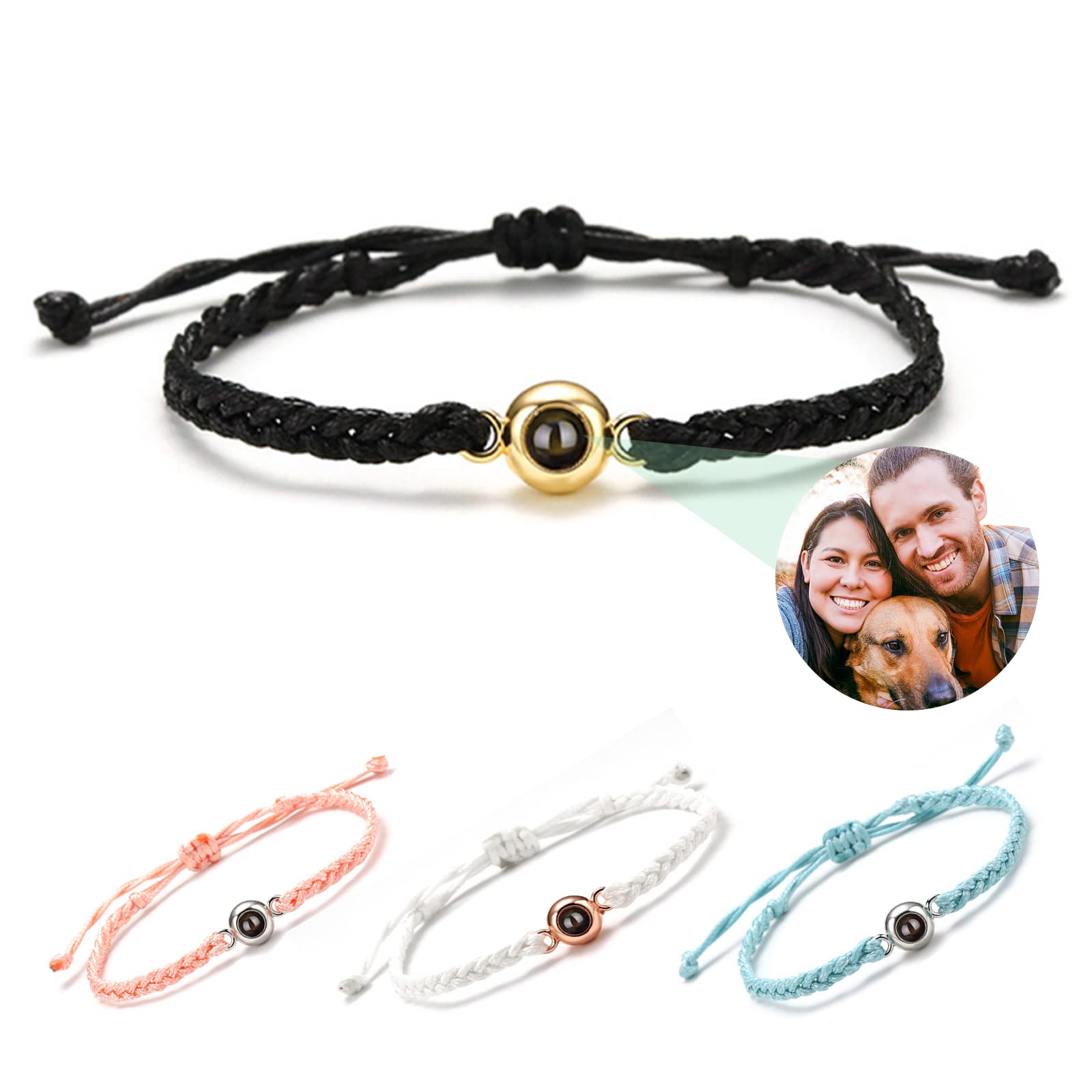 Custom Bracelets with Picture Inside,Personalized Projection Bracelets with Photos,Handmade Braided Rope Bracelet,Customzed Valentine's Day Gifts for Women Men (A-BZ Chain)