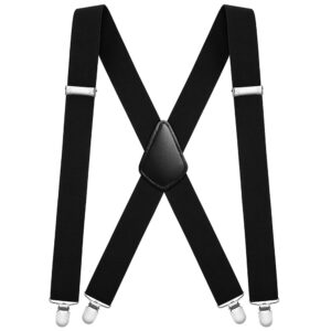 AOMIG Mens Braces, X Shape Mens Suspenders with 4 Strong Metal Clips, 3.5cm Wide Heavy Duty Suspenders, Adjustable Elastic Suspenders Trousers Braces for Graduation Business Party Gifts（Black）