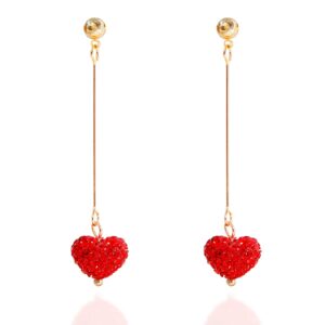 Red Heart Earrings for Women Rhinestone Heart Dangle Earrings Long Chain Heart Earrings for Her Valentines Day Accessories Christmas Gifts 2024