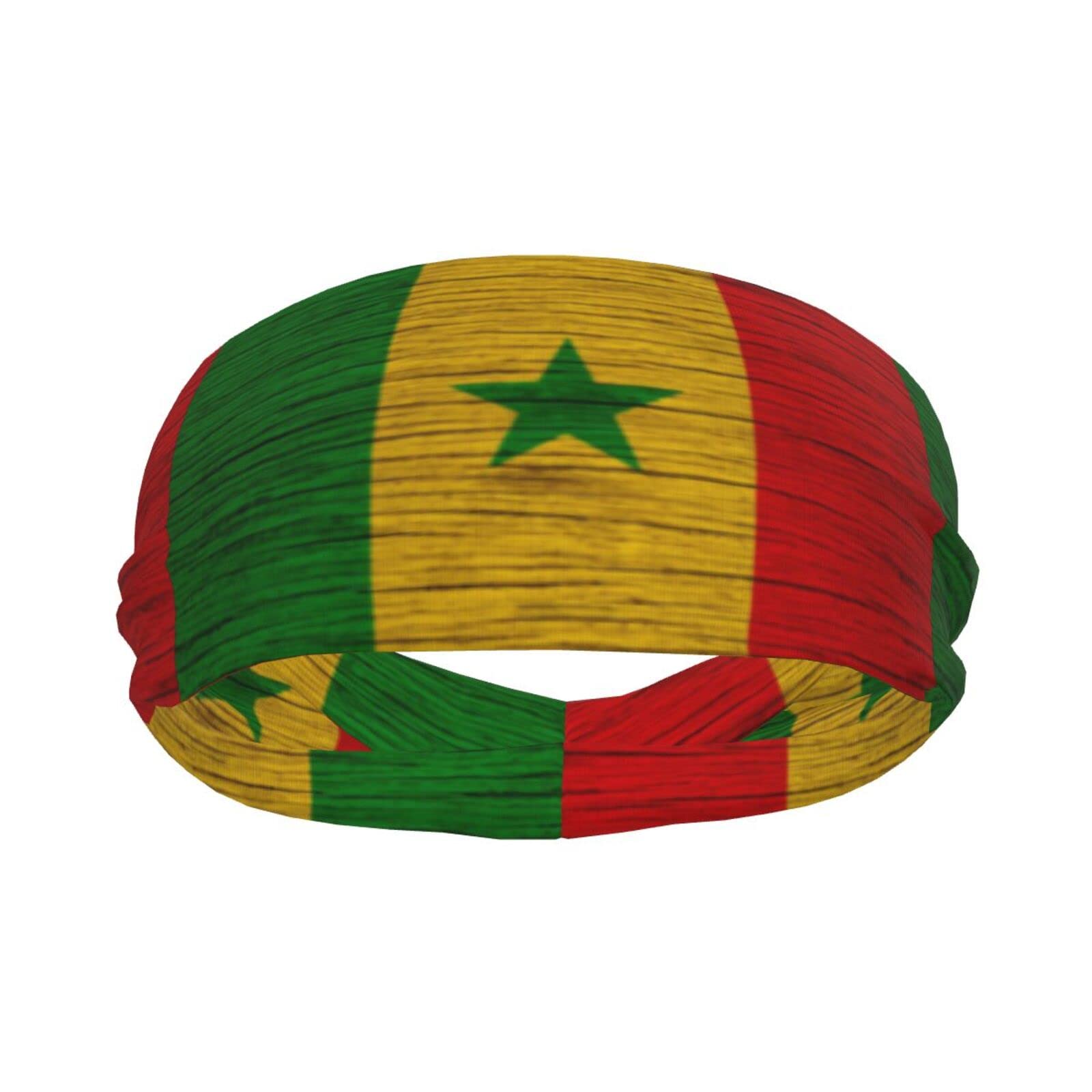 Senegal Wooden Texture Senegalese Flag Sports Headbands Unisex Yoga Non-Slip Quick-Drying Workout Hairband