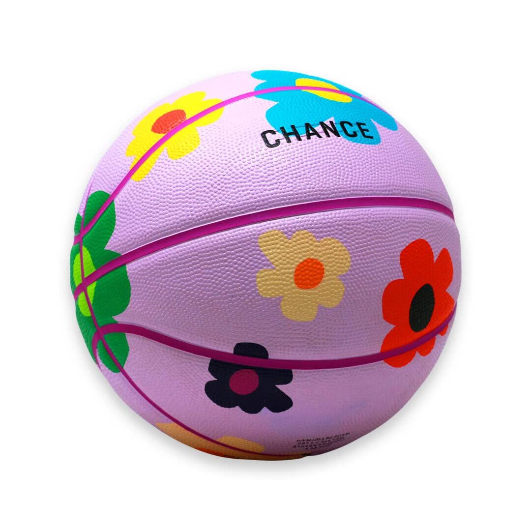 Chance Premium Rubber Outdoor/Indoor Basketball (5 Kids & Youth - 27.5", Bloom - Light Purple) Standly The Ball Stand