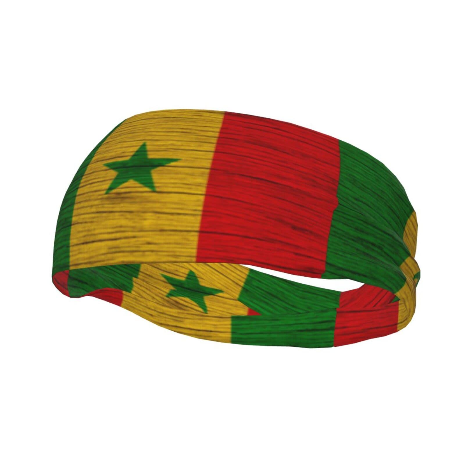 Senegal Wooden Texture Senegalese Flag Sports Headbands Unisex Yoga Non-Slip Quick-Drying Workout Hairband