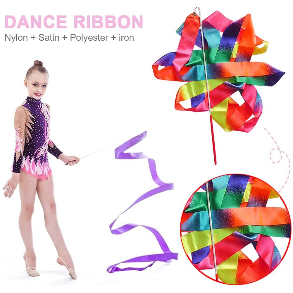 4m Dance Ribbons Rainbow Streamers Rhythmic Gymnastics Ribbon Baton Twirling Wands on Sticks for Kids Artistic Dancing(#1)