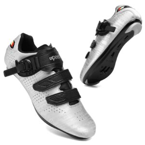 SDEQA Men's Cycling Shoes for Women Compatible with Peloton SPD ARC Look Delta Cleats Indoor Road Rcing Bikes Shoe,White,11