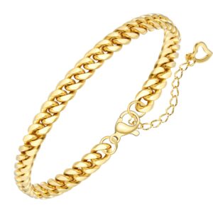 jewlpire gold bracelet for women, dainty 18k real gold plated bracelets jewelry for women cuban link chain bracelet adjustable trendy jewelry gifts