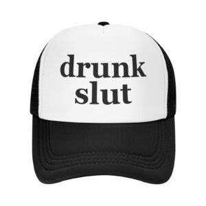 wovotieh,Drunk Slut Hat Unisex Adult Trucker Hats Adjustable Cap for Adults Classic Fishing Caps Black