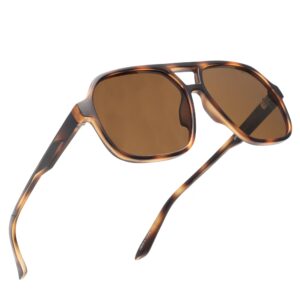 glindar polarized aviator sunglasses for men women, retro oversized square shades, tortoise/brown