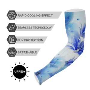 Dussdil Blue Lilies Butterflies Gardening Arm Sleeves Floral Leaves Farm UV Sun Protection Cooling Arm Sleeves for Garden Farm Women Men with Thumb Hole