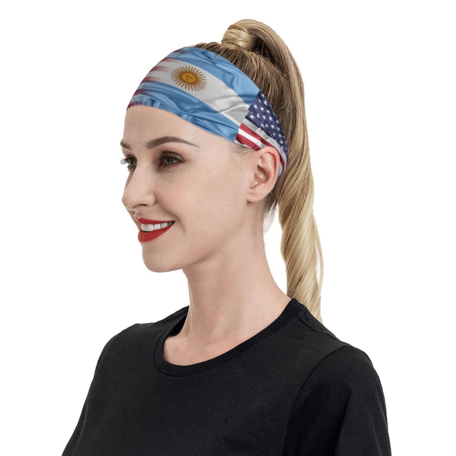 USA and Argentina Flag Sports Headbands Unisex Yoga Non-Slip Quick-Drying Workout Hairband