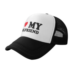 I Love Heart My Girlfriend Hat Unisex Adult Trucker Hats Adjustable Cap for Adults Classic Fishing Caps Black