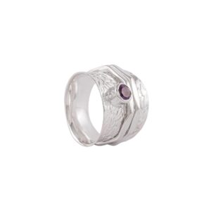 Silver Eternity 925 Sterling Silver Amethyst Spinner Ring | Fidget Band Meditation Ring (Purple,10)