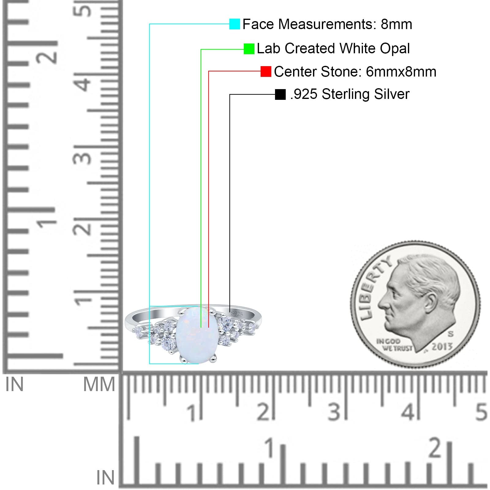 OMRANII Lab Created White Opal Size-7 Oval Art Deco Bridal Wedding Engagement Ring Round CZ 925 Sterling Silver