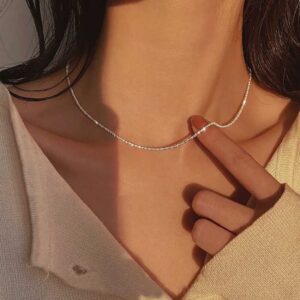 Feskive Layered Necklaces for Women Silver Plated Dainty Snake Twist Rope Delicate Layered Necklace Different Length Choker Necklaces Silver Jewelry for Women