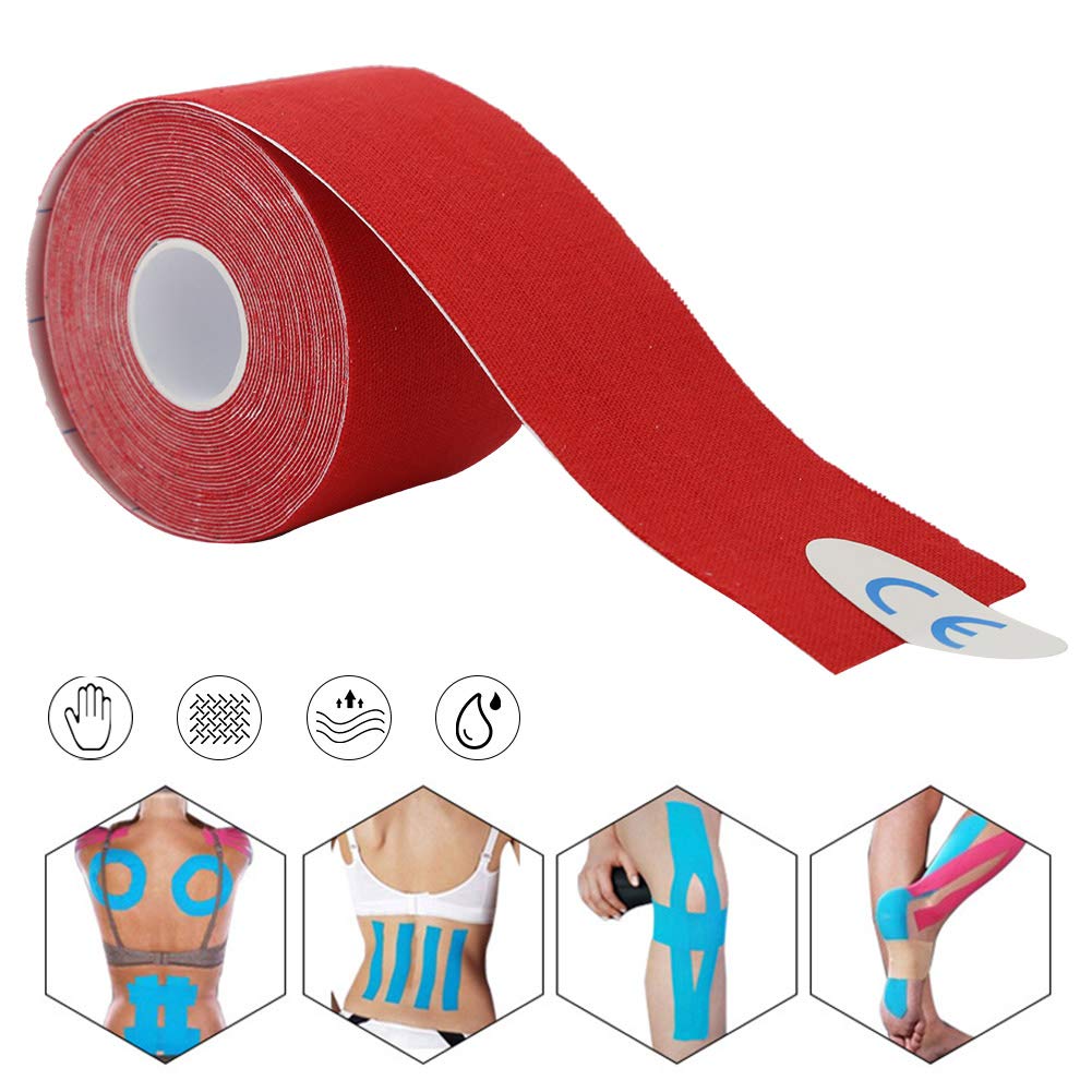 Flbirret 5cm x 5m Cotton Muscle Taping Strapping Bandage Elastic Adhesive Sport Tape Strain Injury (Red)