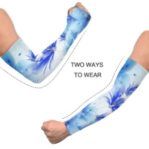 Dussdil Blue Lilies Butterflies Gardening Arm Sleeves Floral Leaves Farm UV Sun Protection Cooling Arm Sleeves for Garden Farm Women Men with Thumb Hole