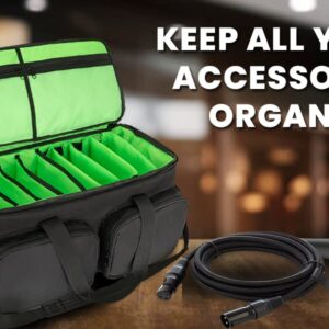 SAVIOUR DJ Cable File Bag, Detachable Padded Bottom and Adjustable Dividers, Stores Music, Audio, and Visual Cabling, Portable Travel Storage and Studio Organization (Green)