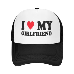 I Love Heart My Girlfriend Hat Unisex Adult Trucker Hats Adjustable Cap for Adults Classic Fishing Caps Black