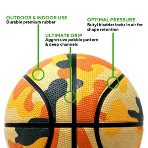 Chance Premium Rubber Outdoor/Indoor Basketball (7 Men's Official - 29.5", Pascal - Orange Camo) Standly The Ball Stand